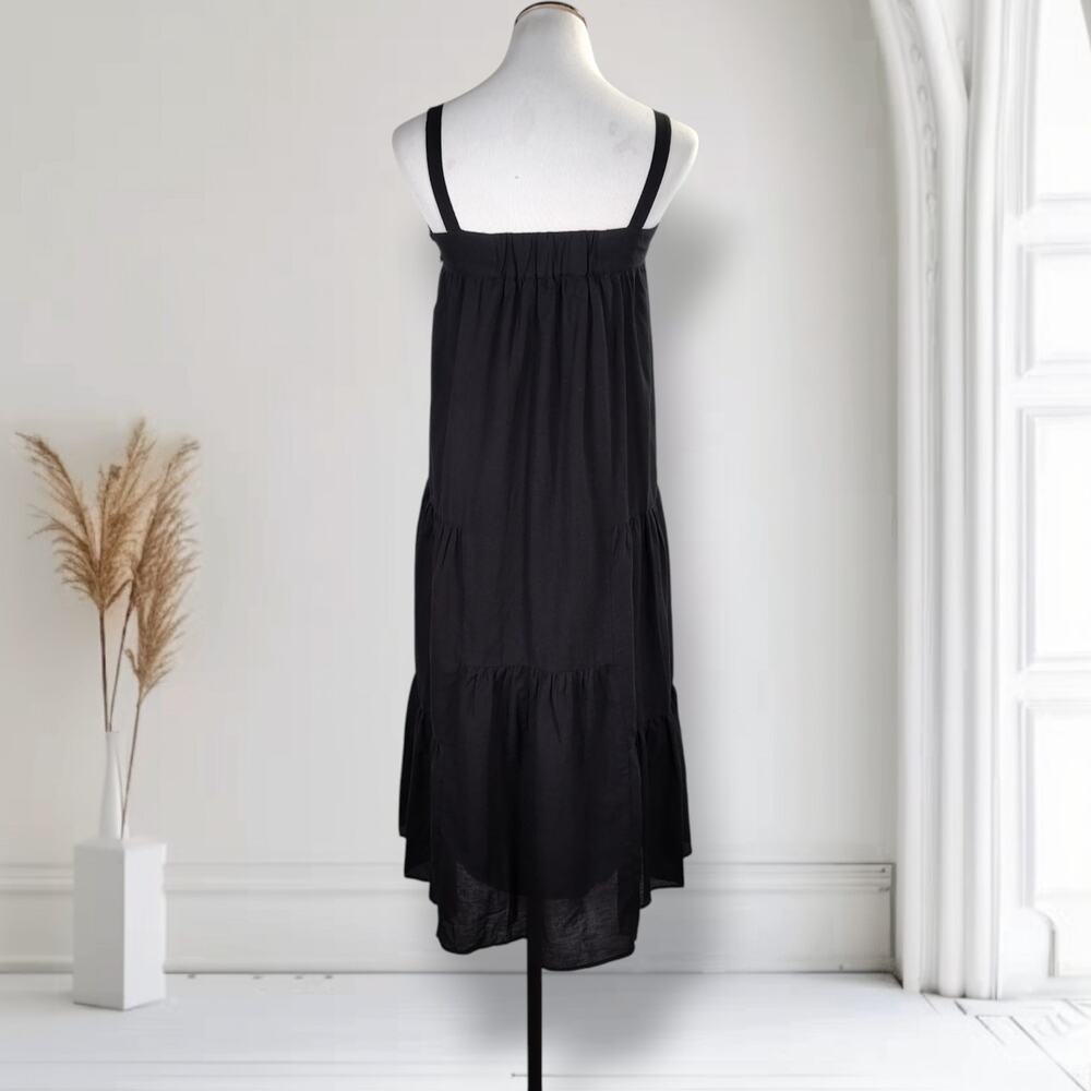 Jenni Kayne Black Cotton Linen Tiered Midi Dress XS Minimalist Coastal - Picture 3 of 14